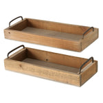 Dekotablett Serviertablett Holztablett braun 38 cm Holz Metallgriff dekorativ 2er Set