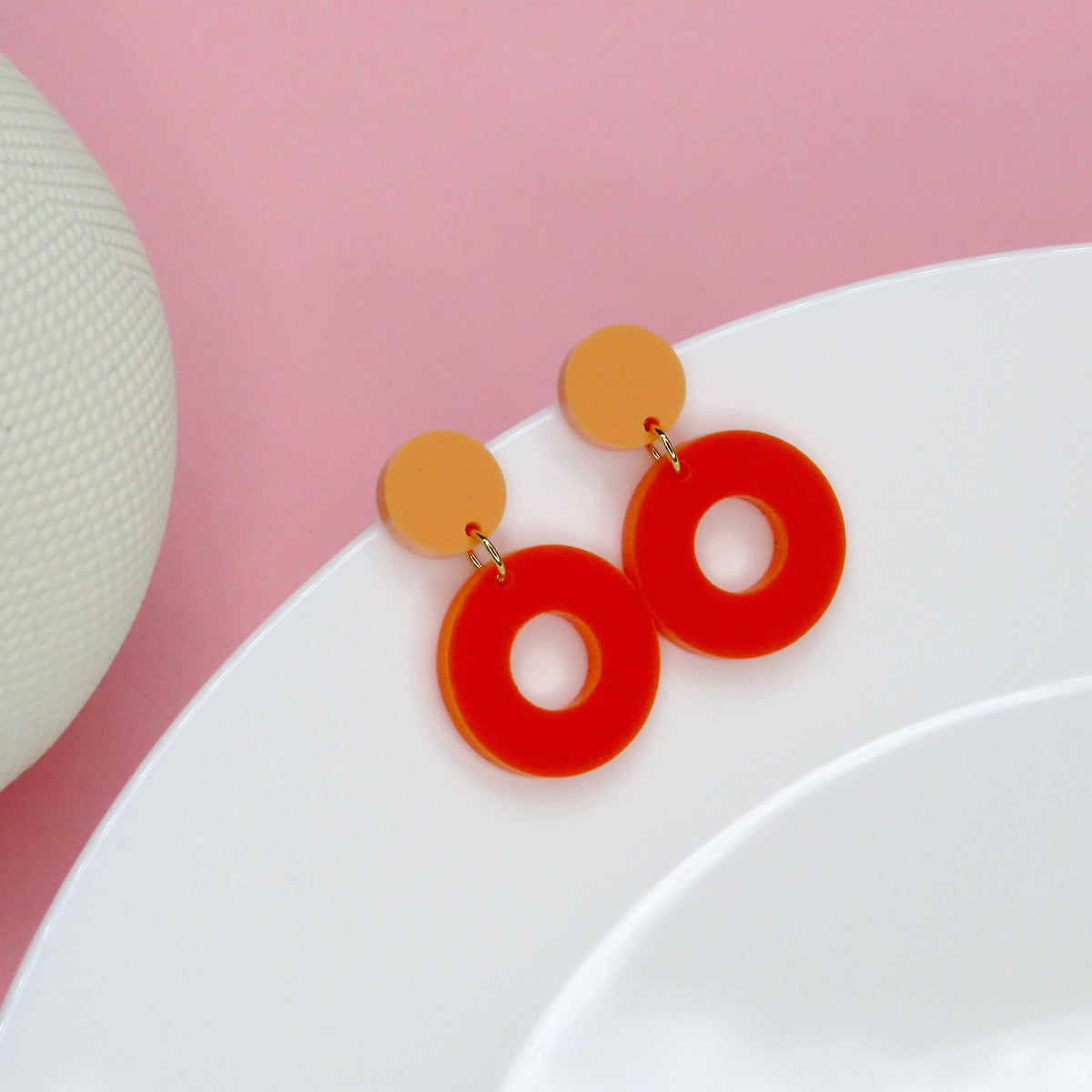 Double Circle Ohrstecker in Peach & Orange