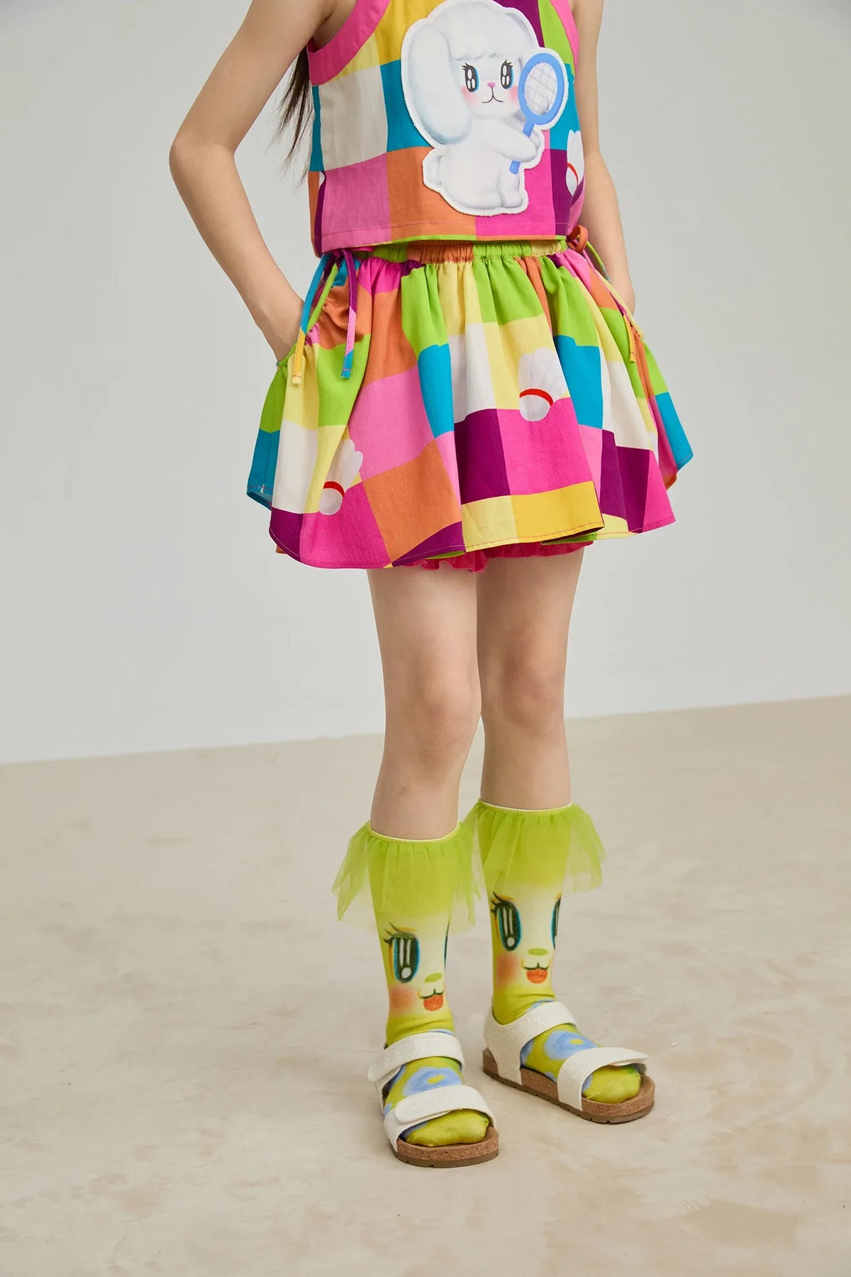 Rainbow Check Linen Tank Top