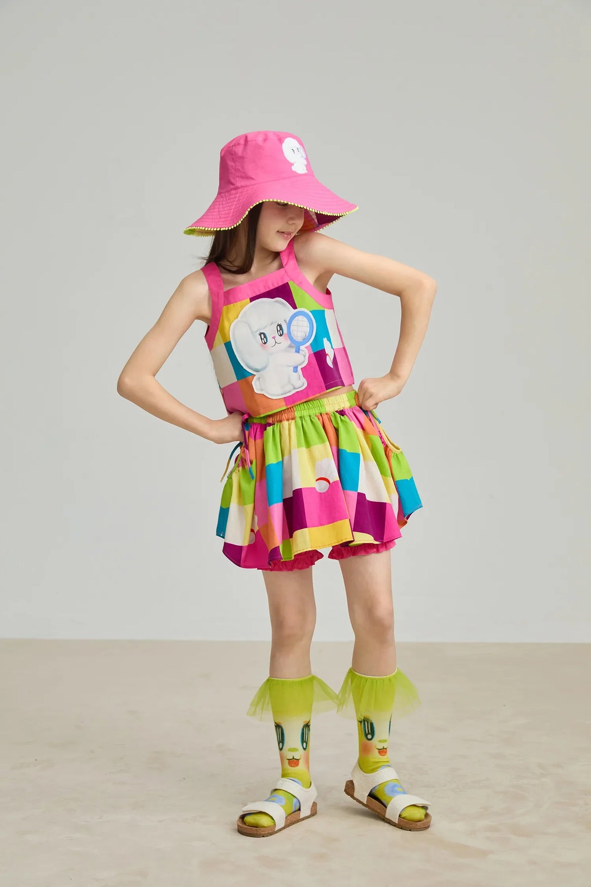 Rainbow Check Linen Tank Top