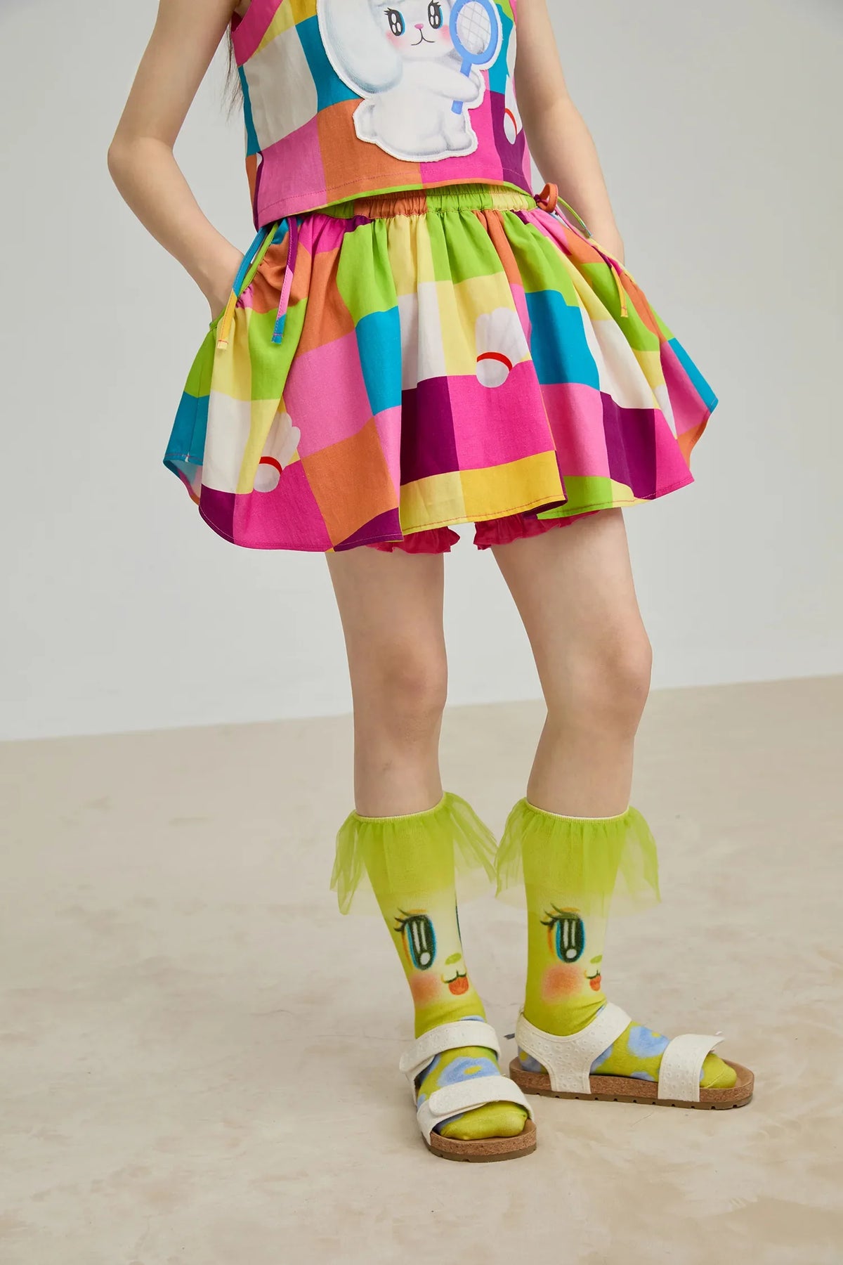 Rainbow Check Linen Tank Top