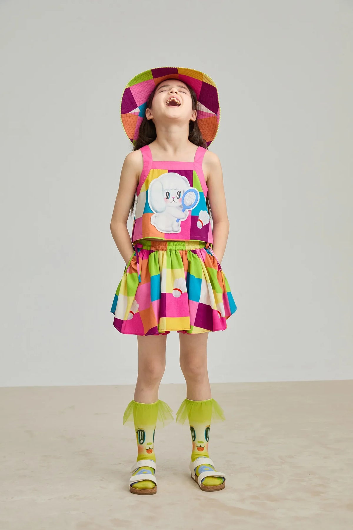 Rainbow Check Linen Tank Top