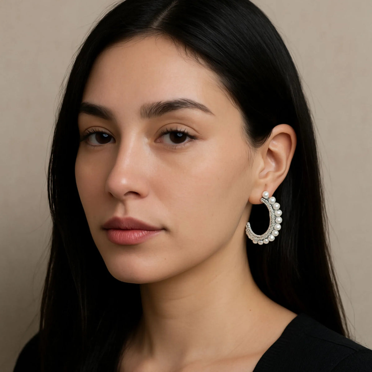 AKOYA HOOP EARRING SILVER