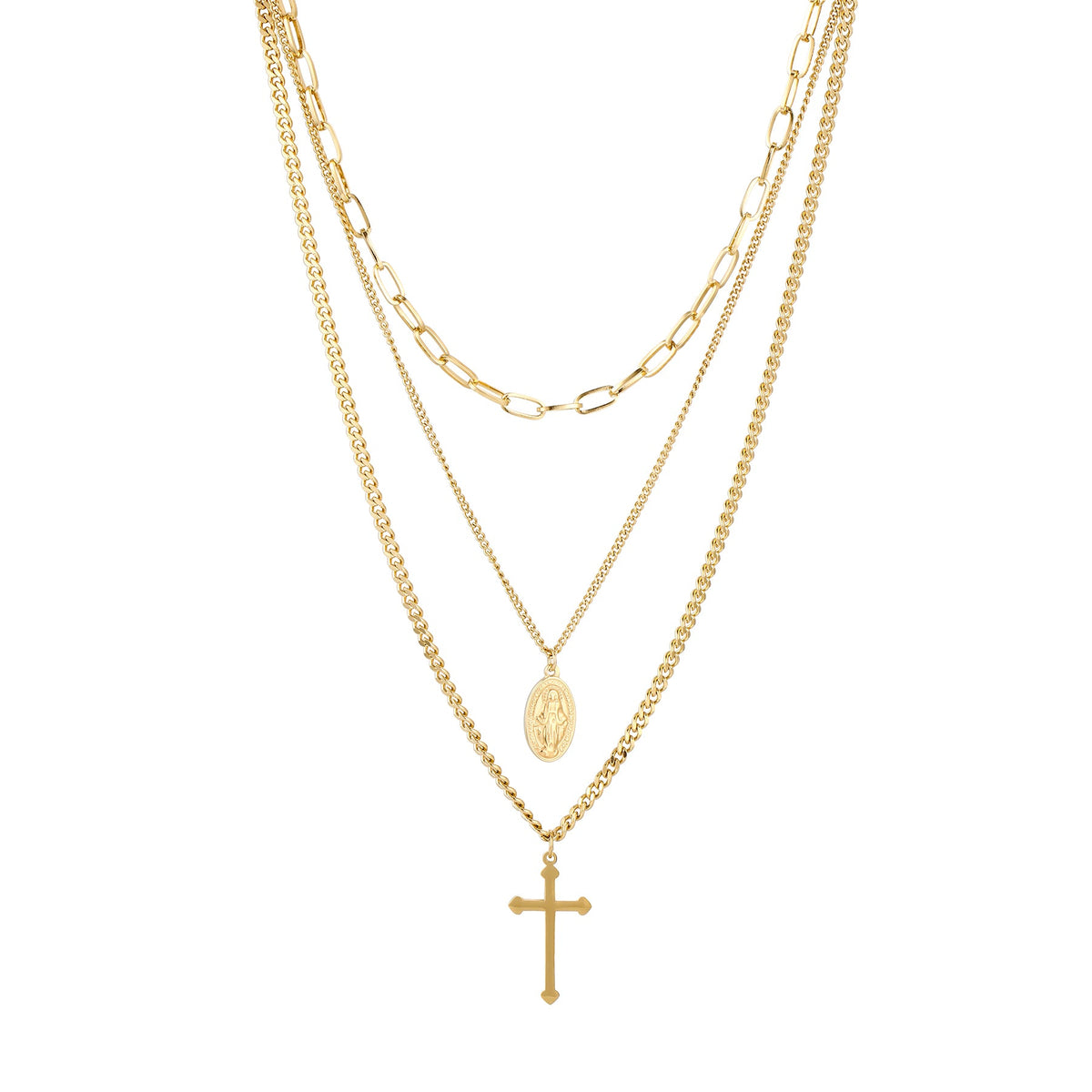 'BELIEVE AND FAITH' LAYERED NECKLACE 18K GOLD PLATED