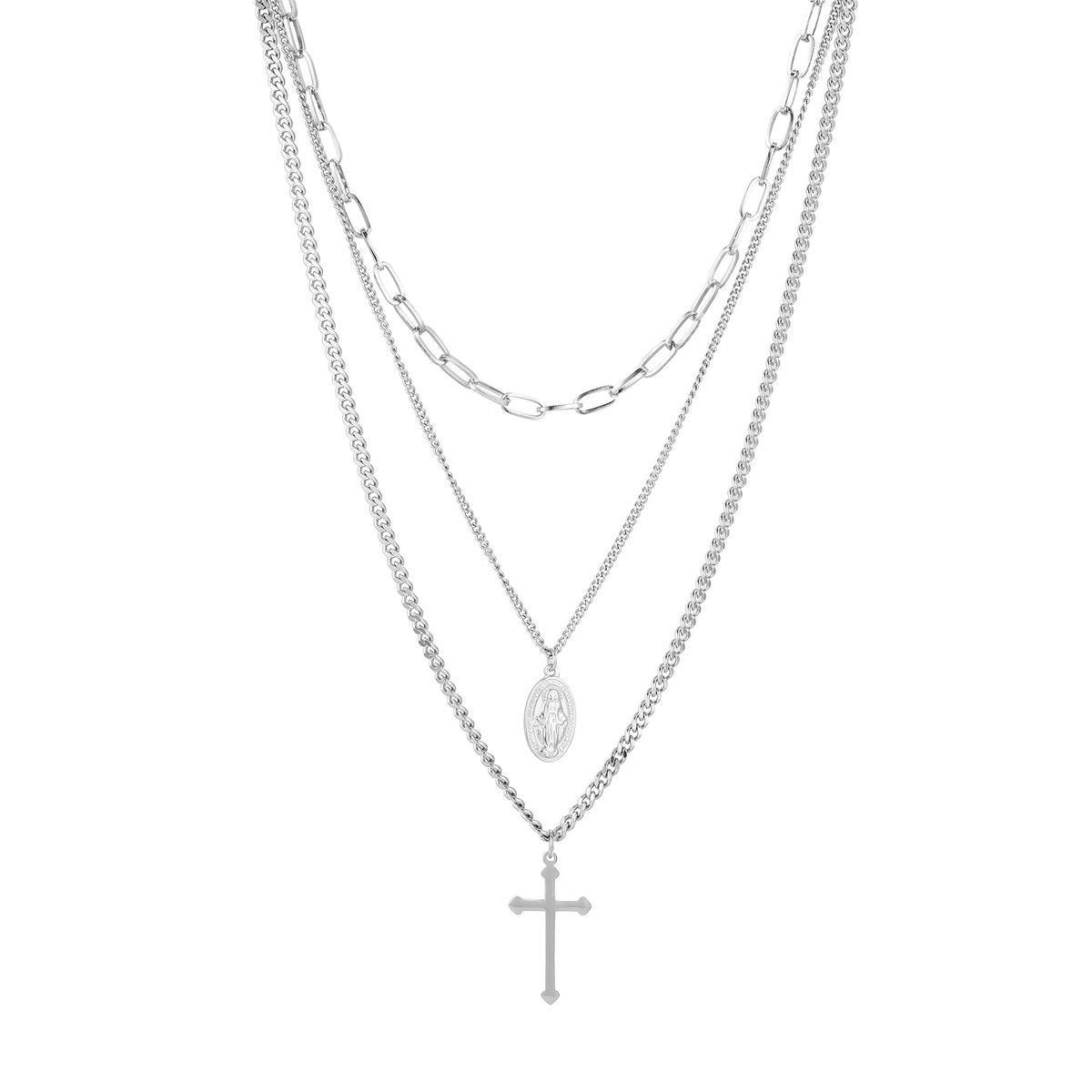 'BELIEVE AND FAITH' LAYERED NECKLACE SILVER