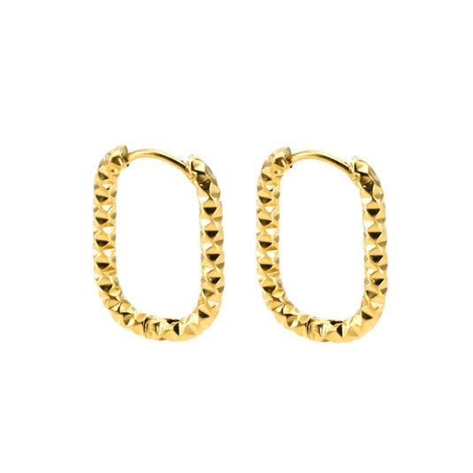 OVAL CRUSHED HOOP EARRING 18K GOLD PLATED
