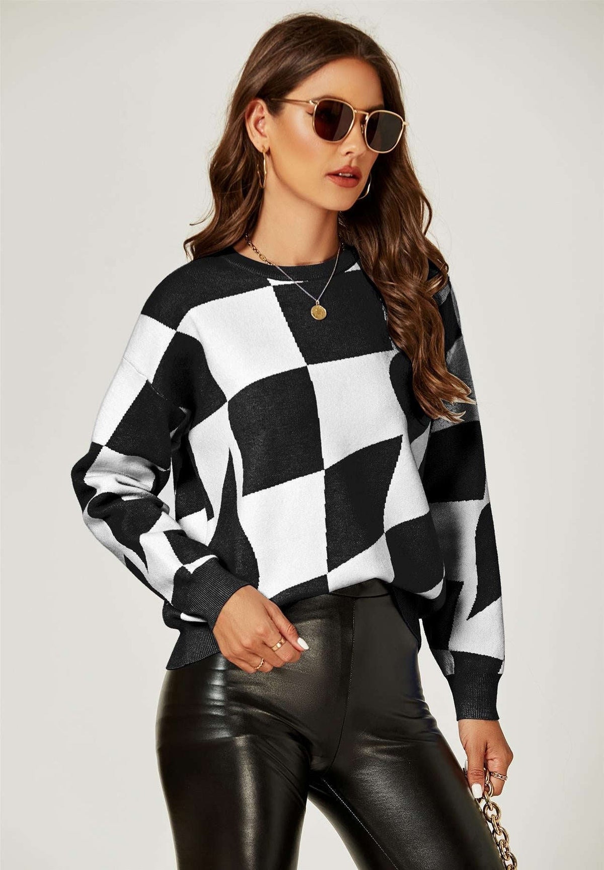 Comfy Geometric Pattern Jumper Top In Black & White Namma Markt
