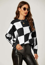 Comfy Geometric Pattern Jumper Top In Black & White Namma Markt