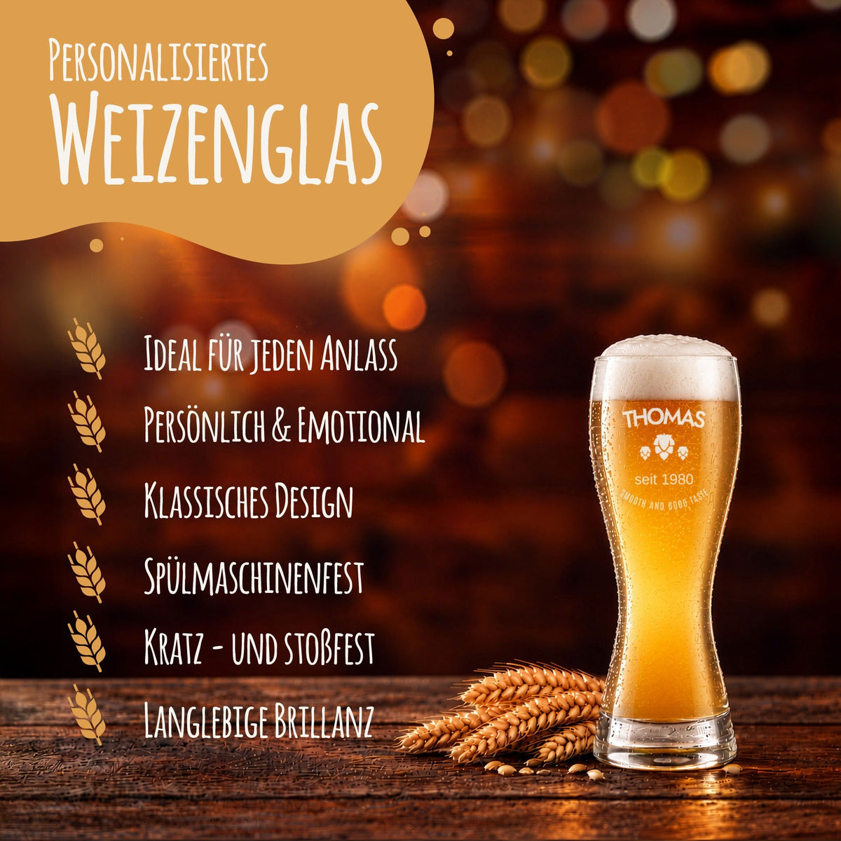 Stölzle Lausitz Weizenglas mit Gravur "Smooth & Good Taste"