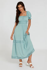 Lace Detail Bardot Maxi Dress In Blue