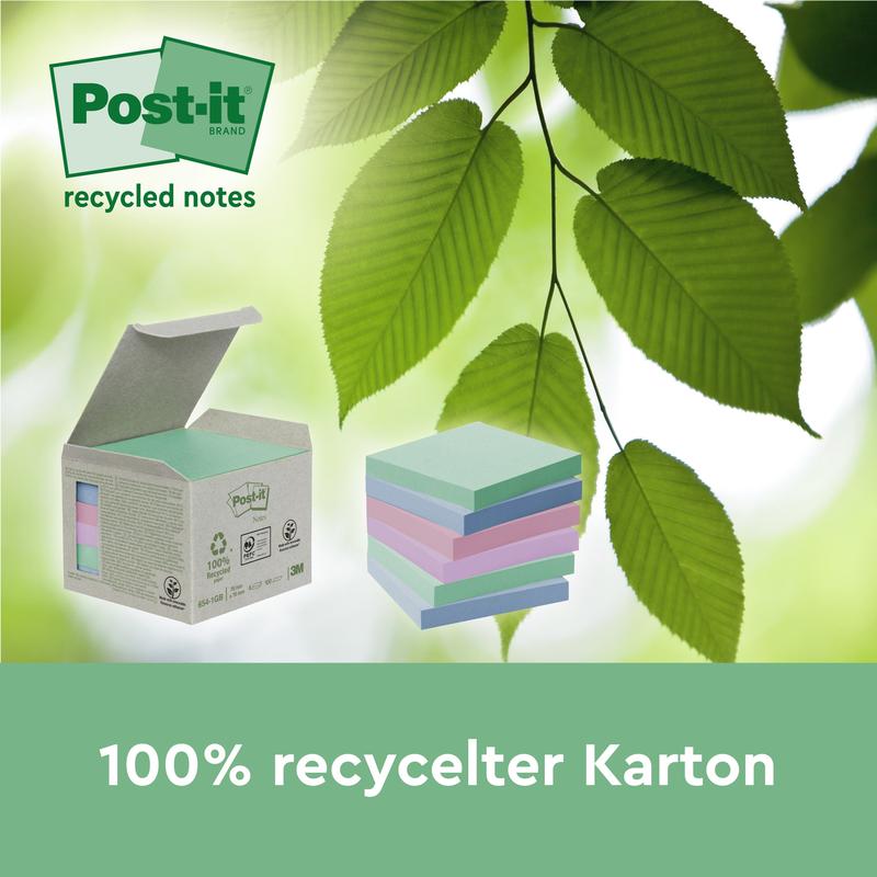 Post-it® Recycling Notes, 38 mm x 51 mm, 100 Blatt/Block, 100% PEFC