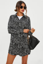 Leopard Print Tunic Shirt In Grey Blue