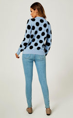 Comfy Knit Black Polka Dot Pattern Jumper Top In Blue