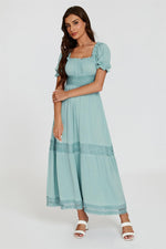 Lace Detail Bardot Maxi Dress In Blue