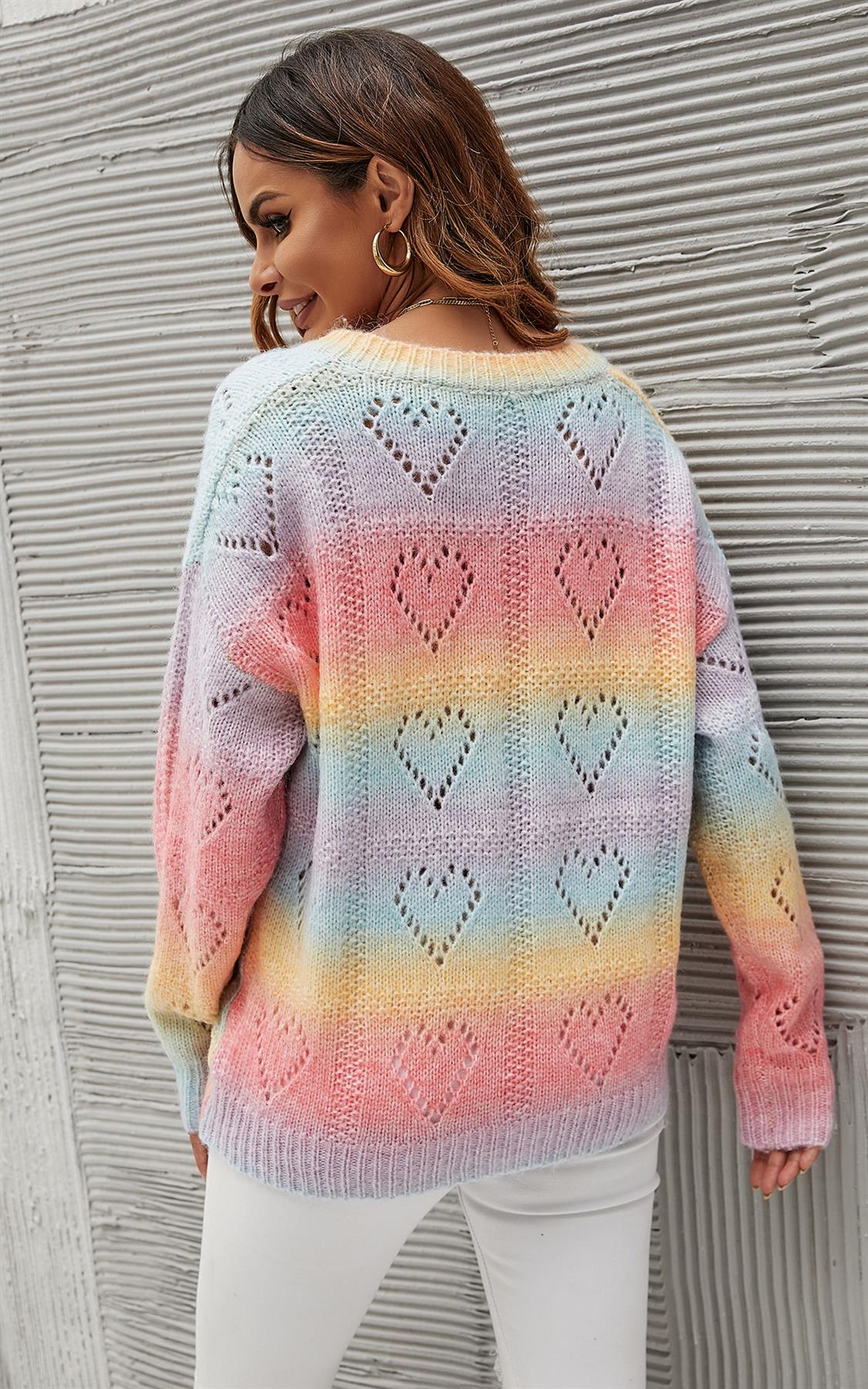 Heart Jumper Top In Pink Blue Yellow Rainbow