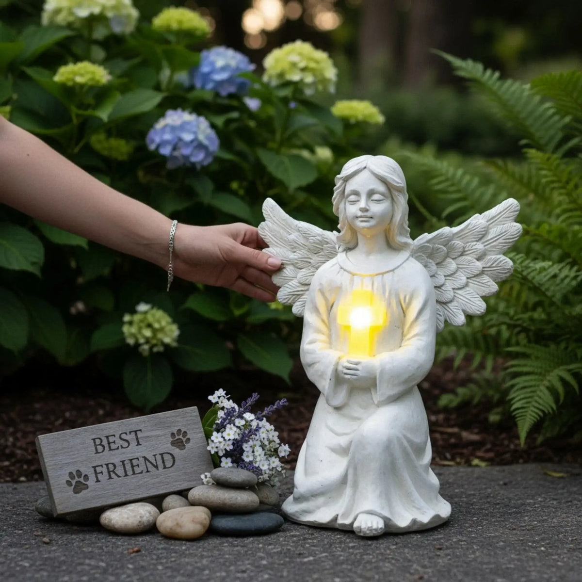 Engel Figur Gartendeko Solar Gartenfiguren Außen LED 22x16 Schutzengel Grab