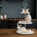 Etagere Paris weiß 48x30 rund Metall 3 Schichten 3-Stöckig Vintage Muffin Herz
