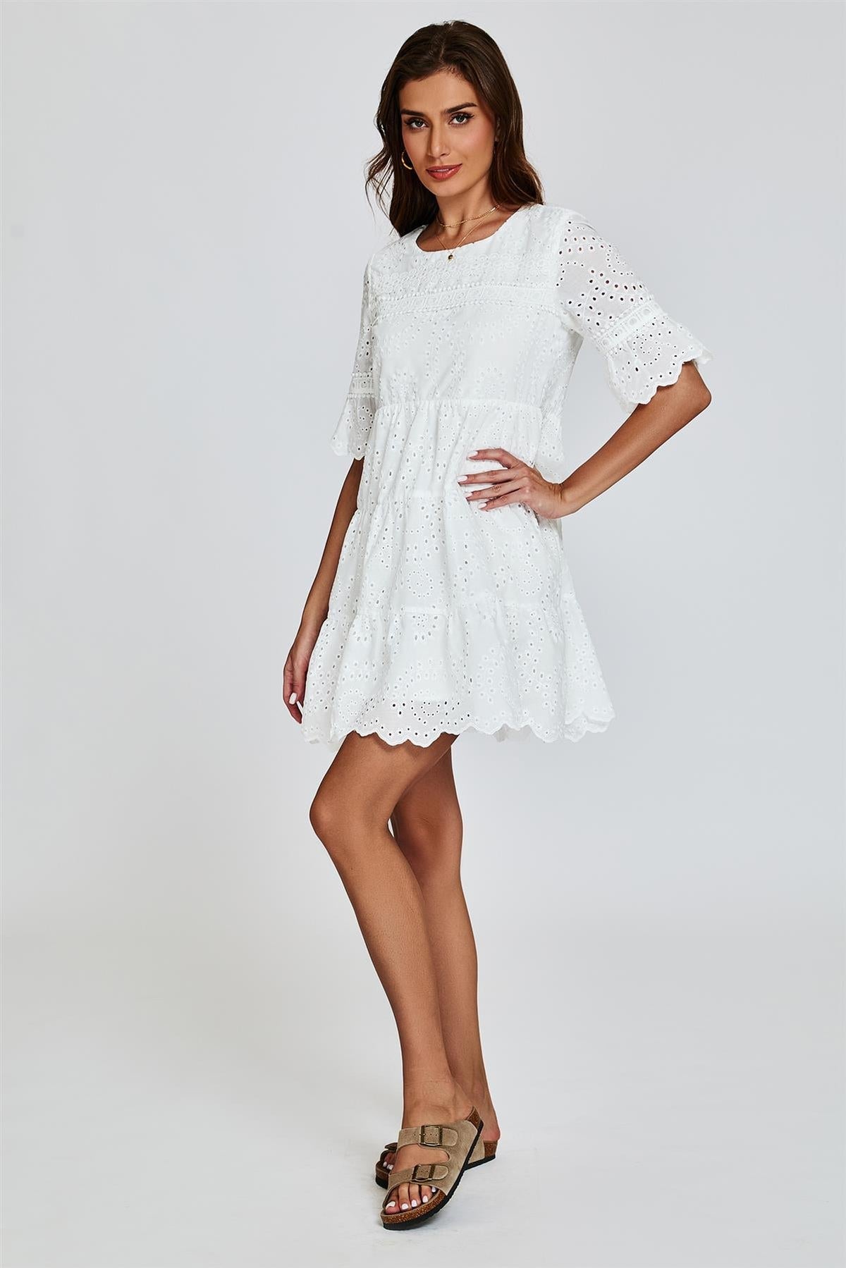 Lace Mini Dress In White