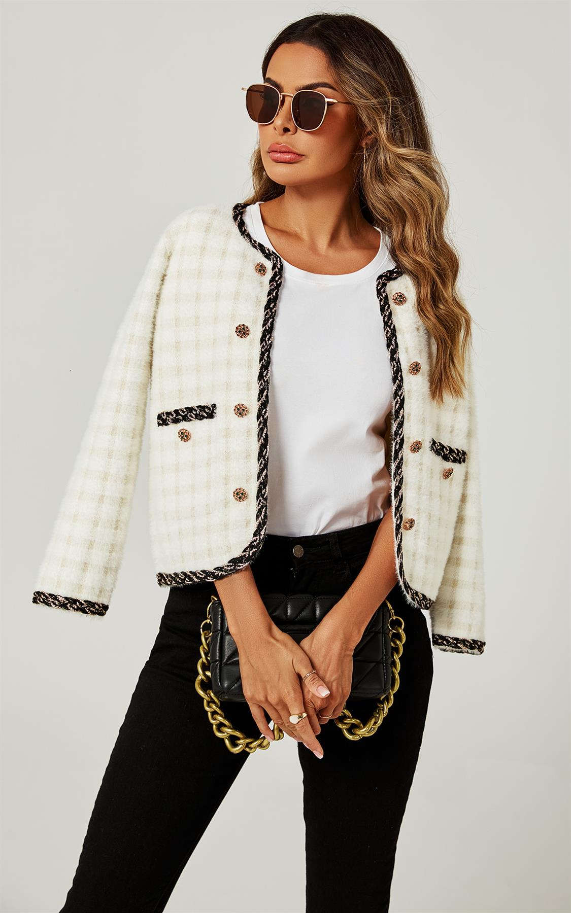 Straight Boucle Jacket In White Namma Markt