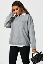 Pocket Detail Knitted Jumper In Grey