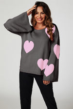 Heart Patten Wide Sleeve Oversize Jumper In Dark Grey