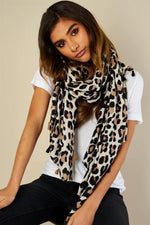 Leopard Print Tassel Scarf In Beige