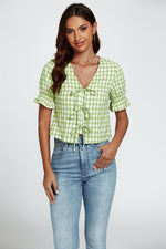 Check Print Tie Front Top In Green