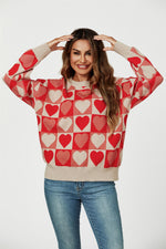 Heart Pattern Knitted Jumper In Red
