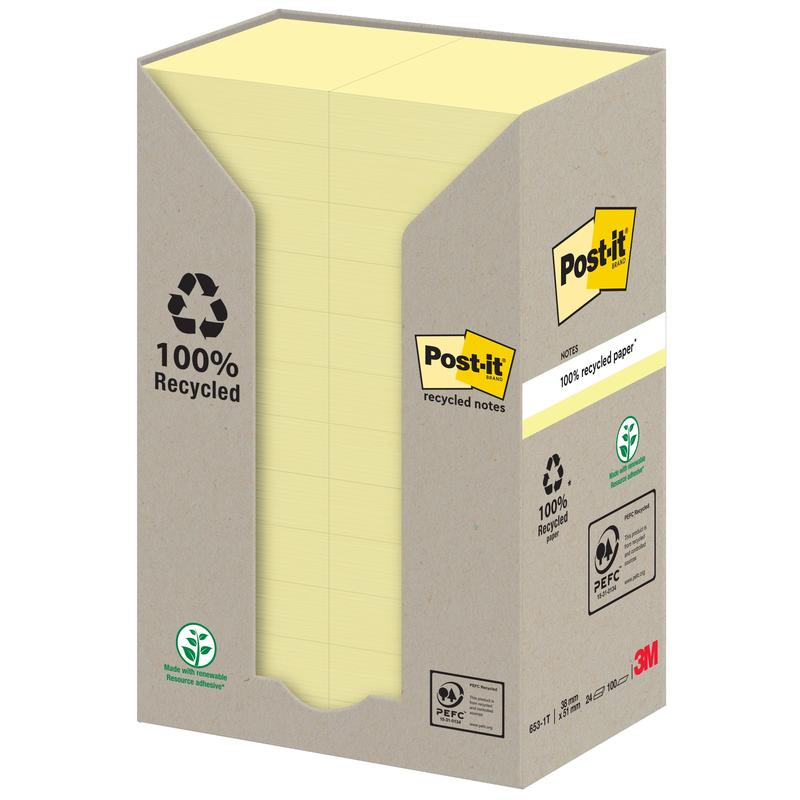 Post-it® Recycling Notes, 38 mm x 51 mm, 100 Blatt/Block, 100% PEFC