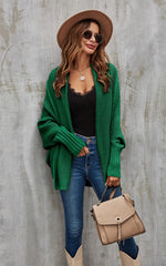 Chunky Pleat Oversized Cardigan In Dark Green