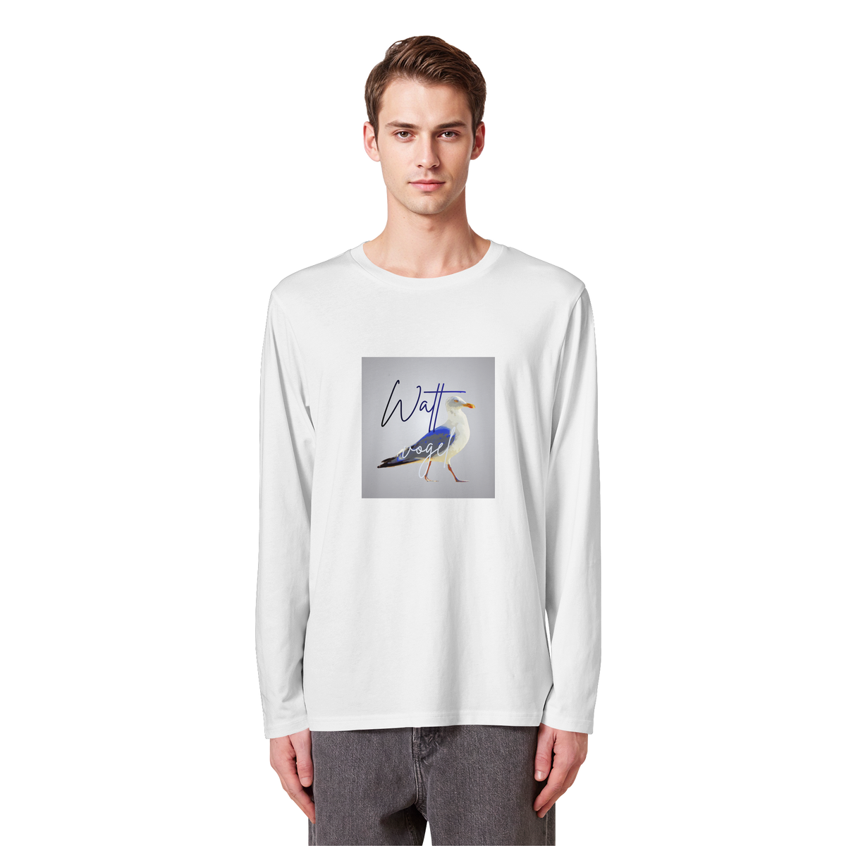 Wattvogel Motiv mit Nordsee Möwe  - Unisex Longsleeve T-Shirt