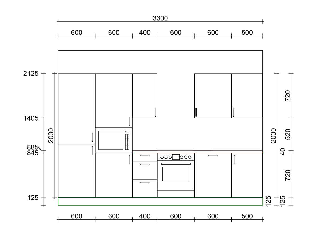 Bremen – Küchenzeile 330 cm, vormontiert