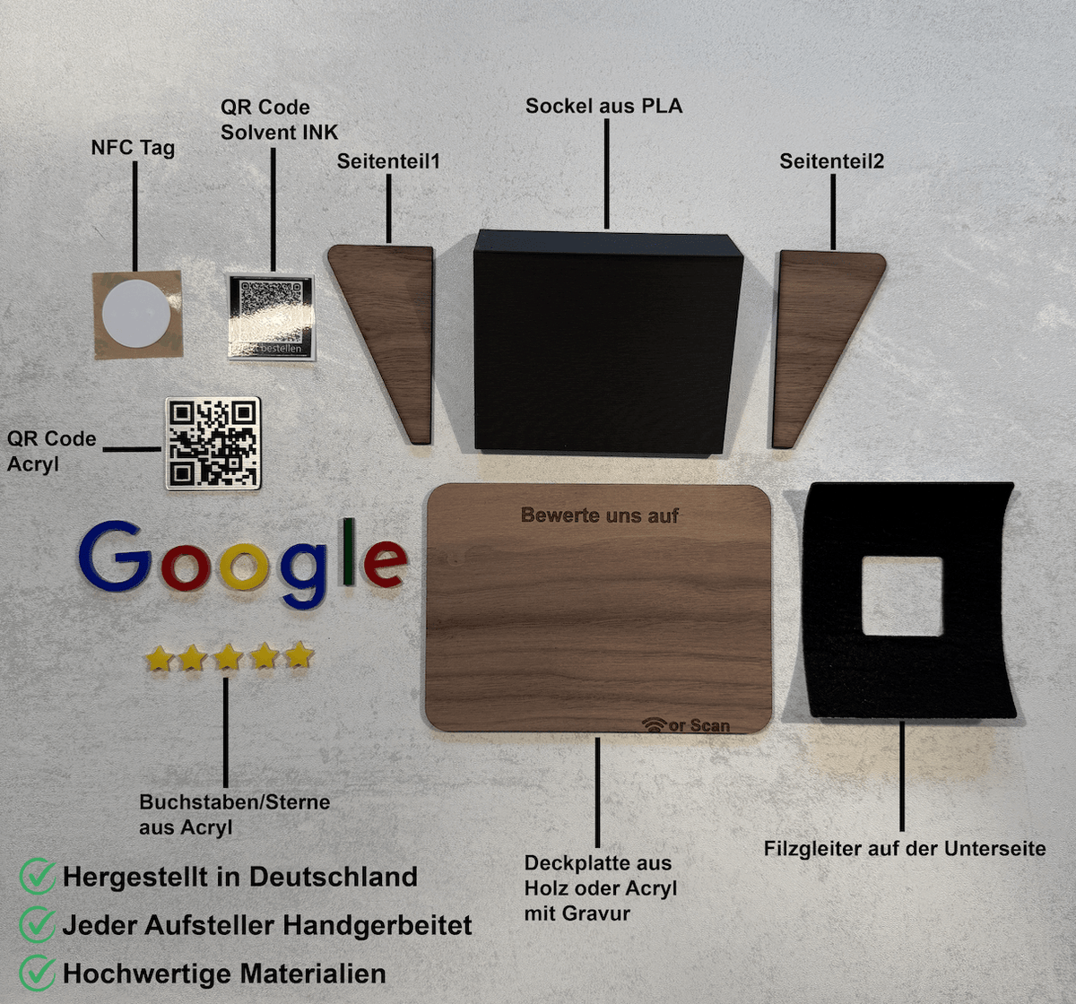 Google Bewertung Aufsteller Schild für Unternehmen Läden Shops Restaurants. QR Code und NFC
