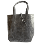 Leder Shopper mit Innentasche Kroko Grau