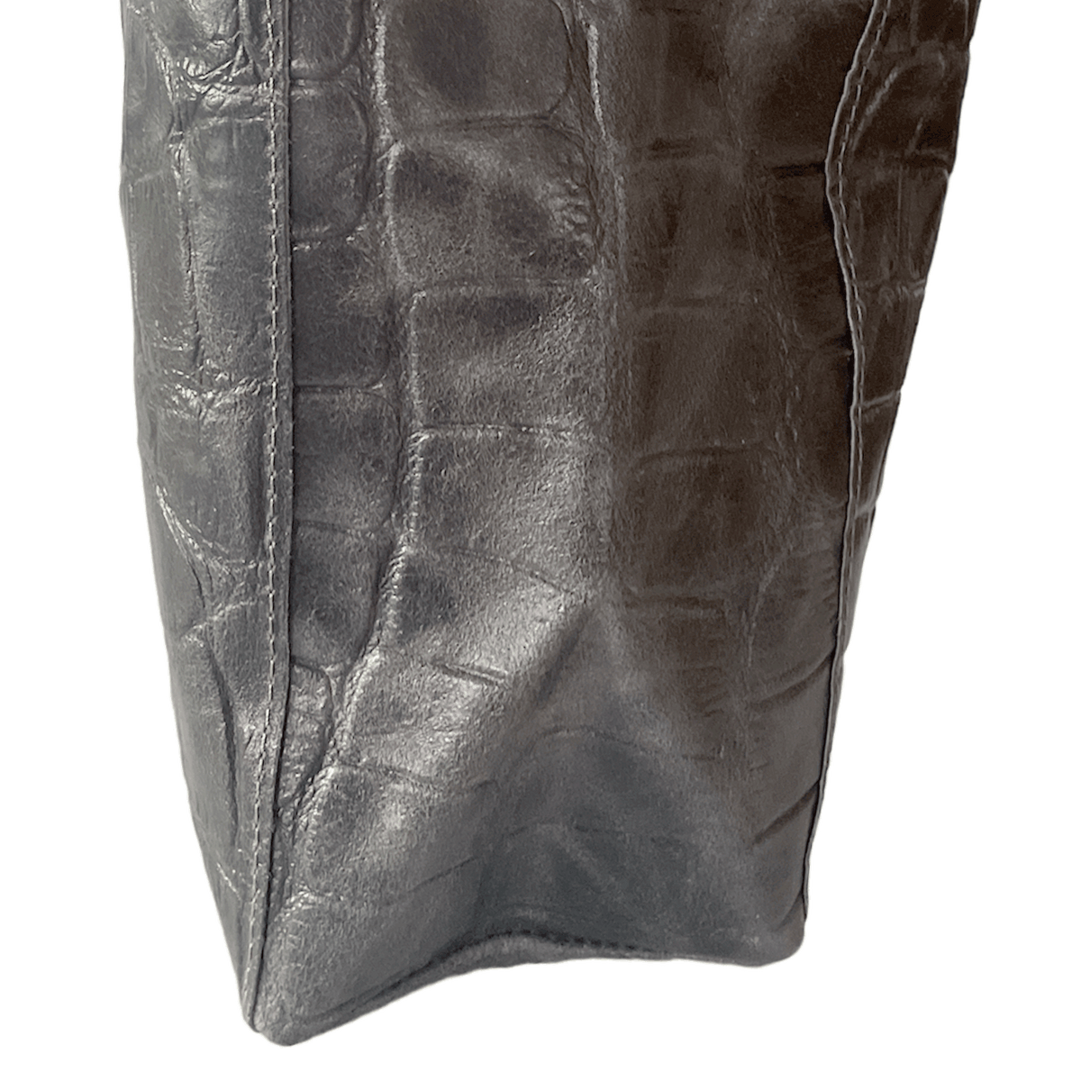 Leder Shopper mit Innentasche Kroko Grau