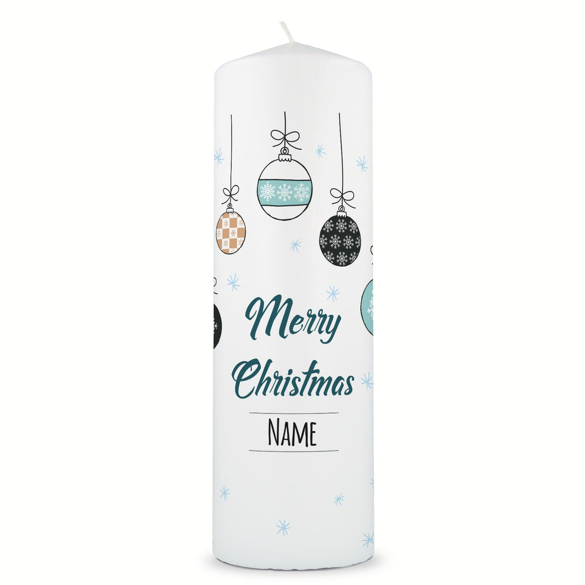 Große Kerze "Weihnachtskugel" mit eigenem Namen zu Weihnachten