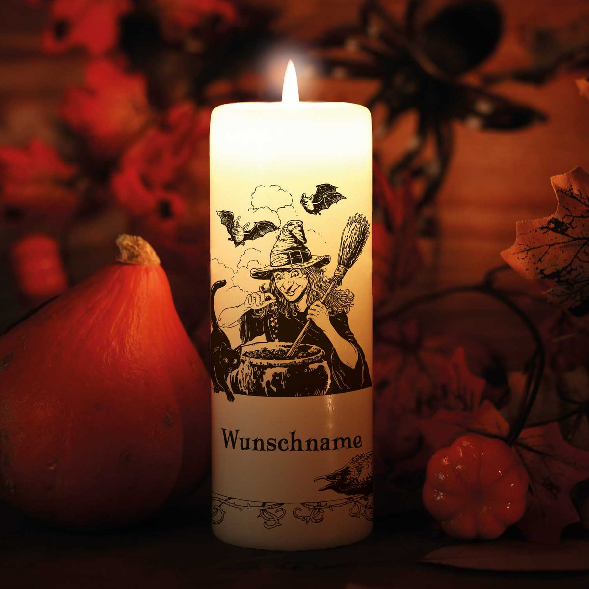Große Kerze "Hexentrank" mit Namen zu Halloween