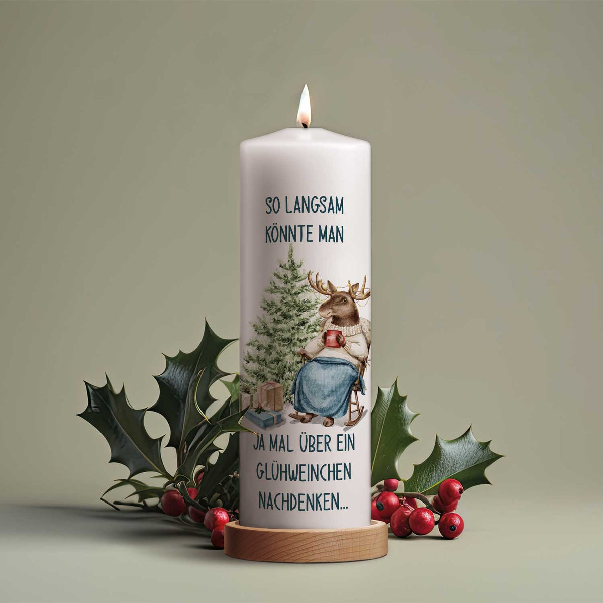 Große Kerze "Glühwein Elch" zu Weihnachten