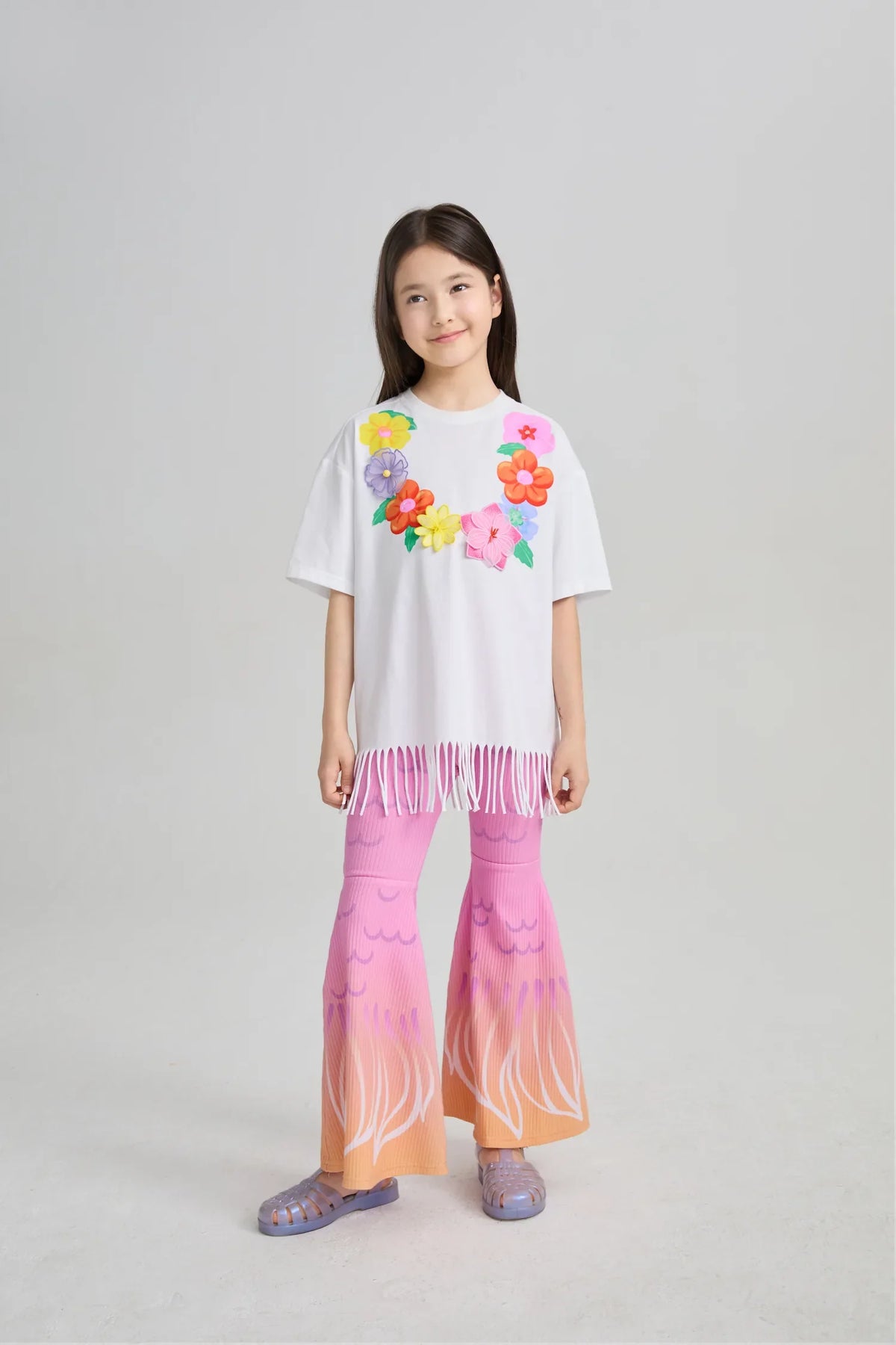 Mermaid Cat Tassel Embroidered Tee