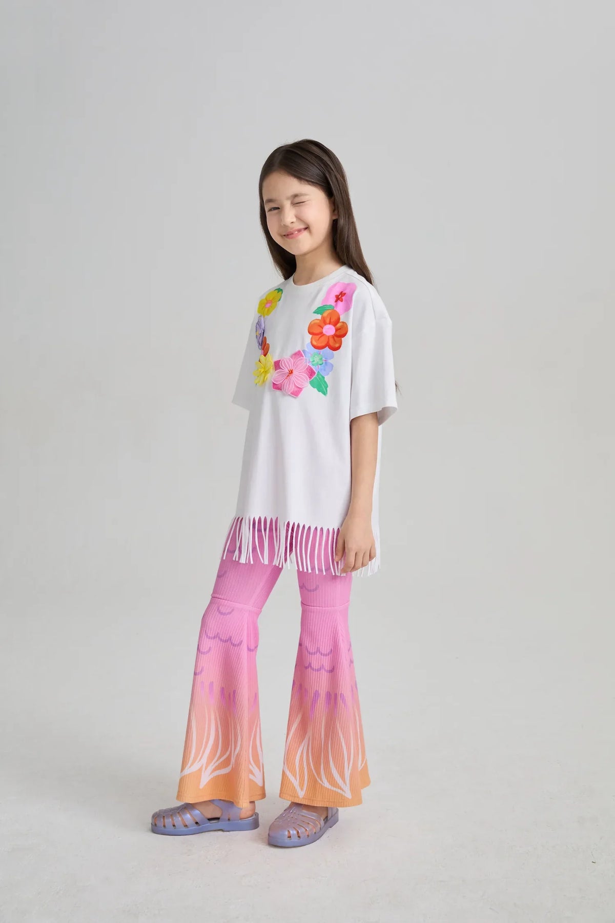 Mermaid Cat Tassel Embroidered Tee