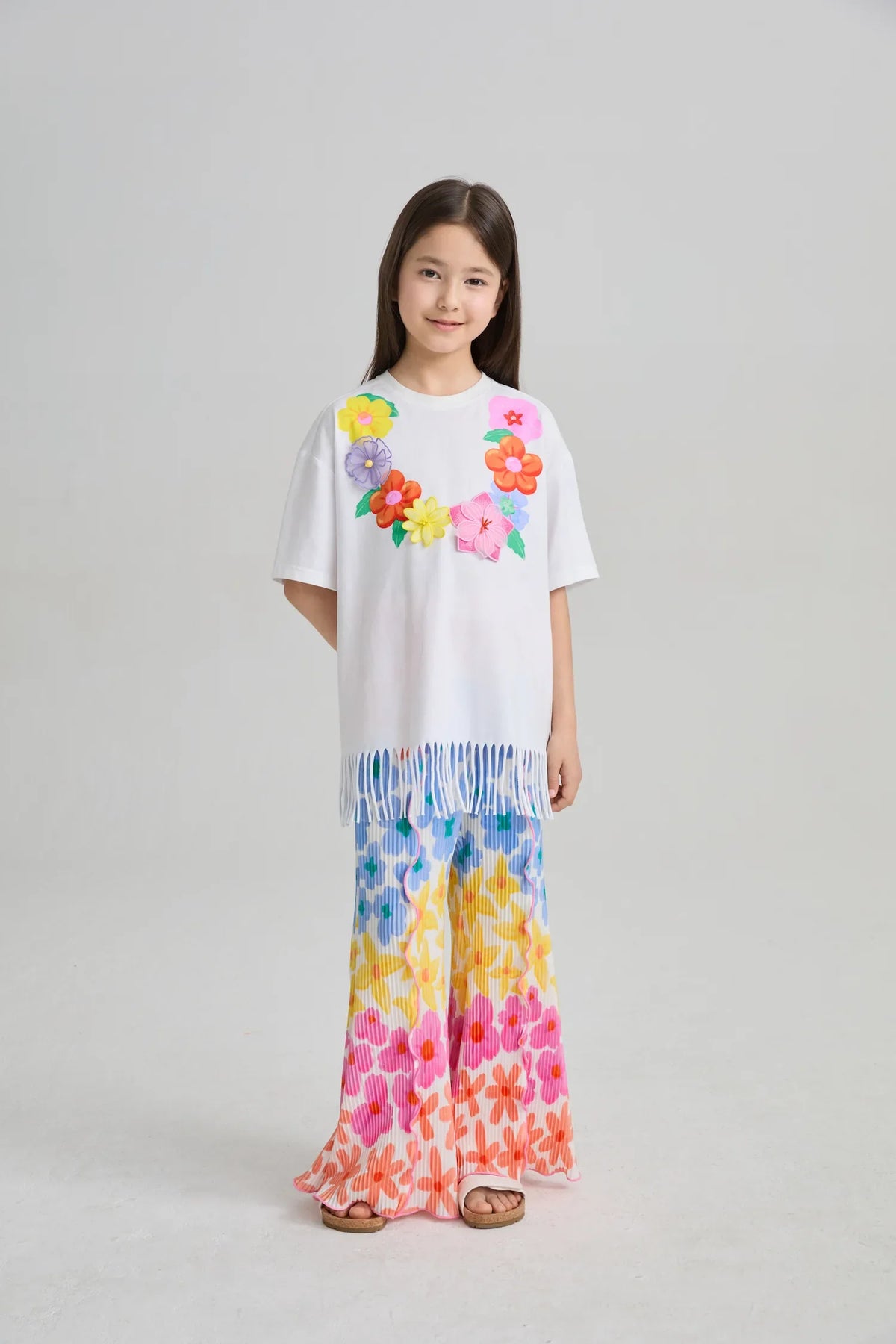 Mermaid Cat Tassel Embroidered Tee