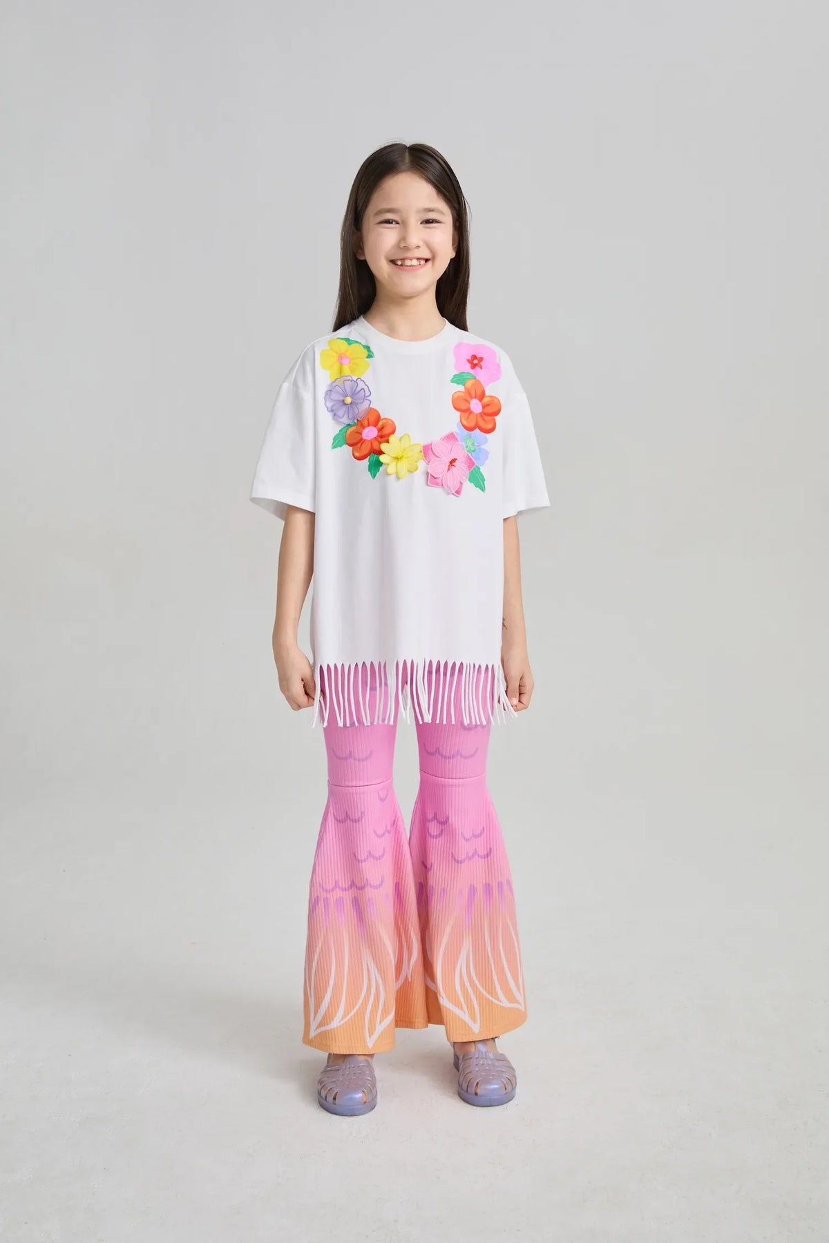 Mermaid Cat Tassel Embroidered Tee