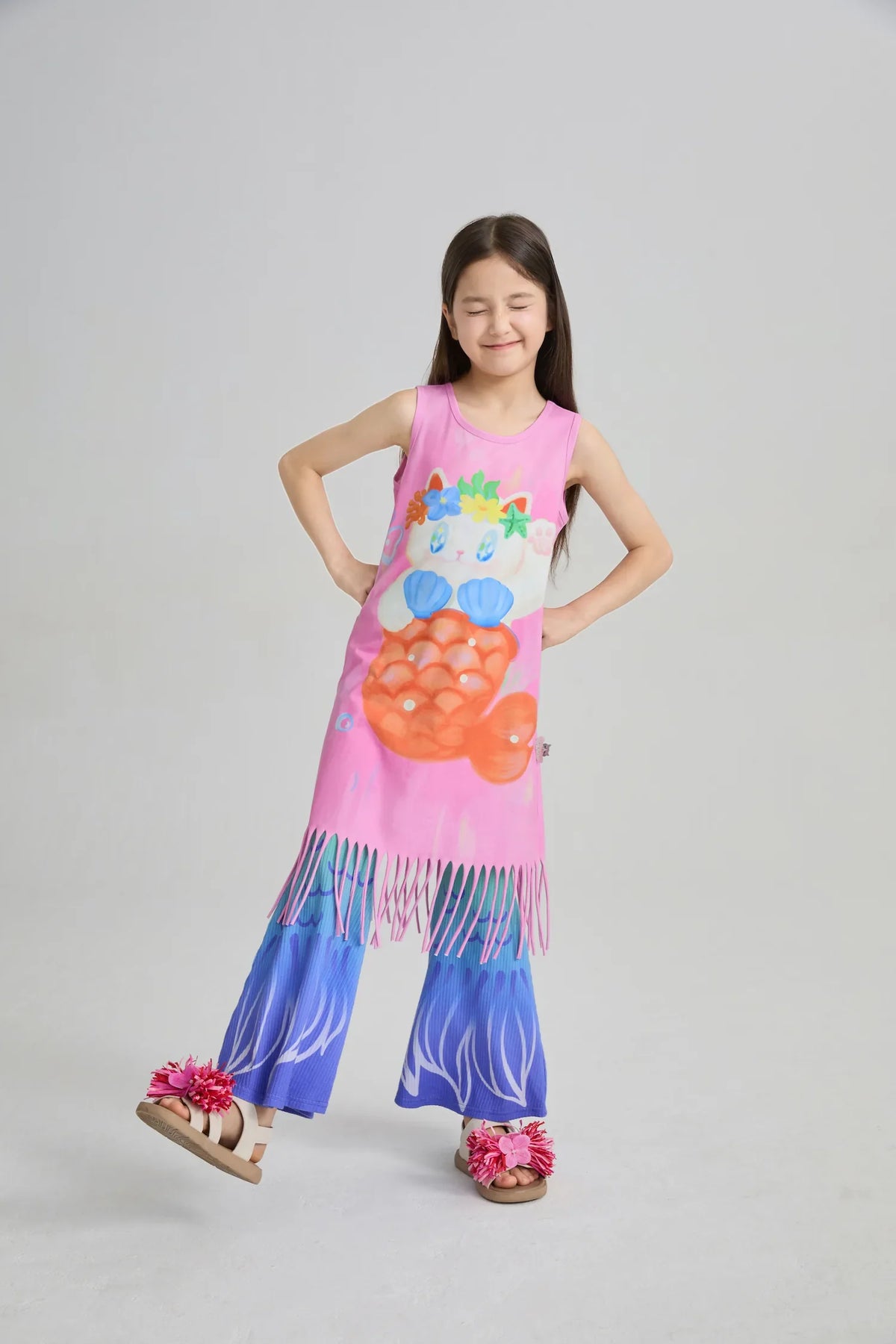 Hawaiian Mermaid Cat Tassel Maxi Skirt
