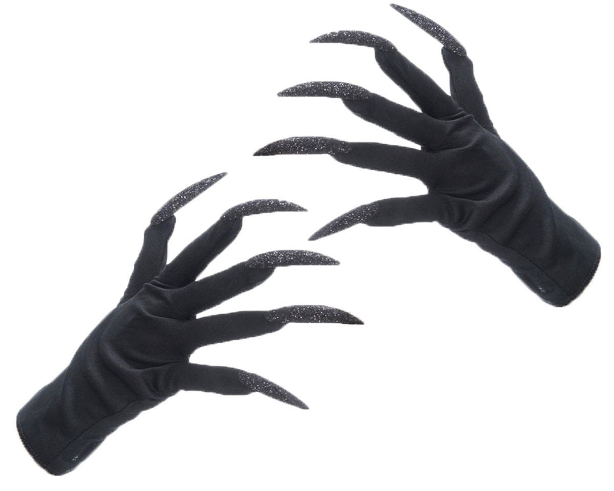 Handschuhe "Hexenfingernägel" | Glitzer Schwarz - Zubehör Hexenkostüm Halloween