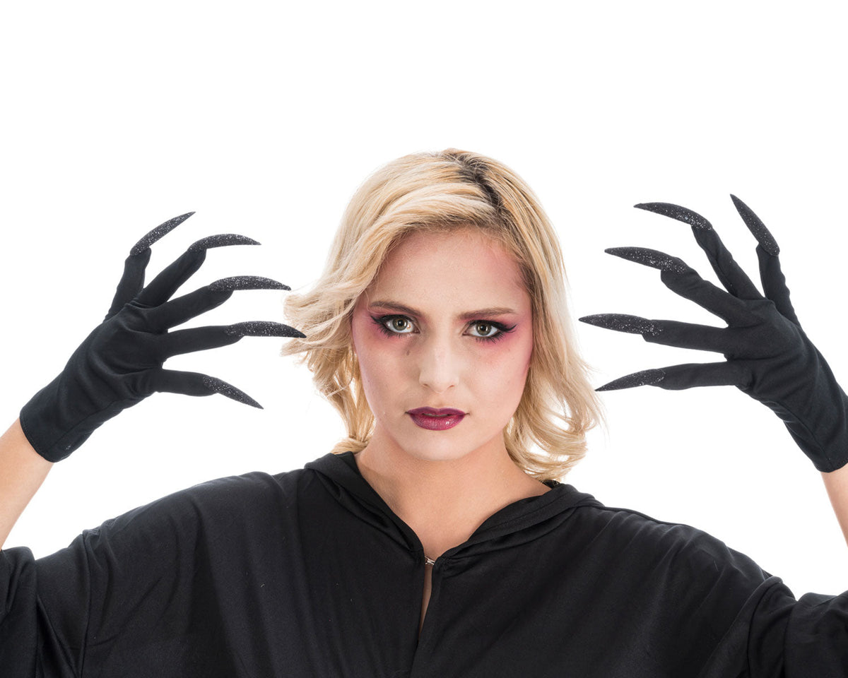 Handschuhe "Hexenfingernägel" | Glitzer Schwarz - Zubehör Hexenkostüm Halloween