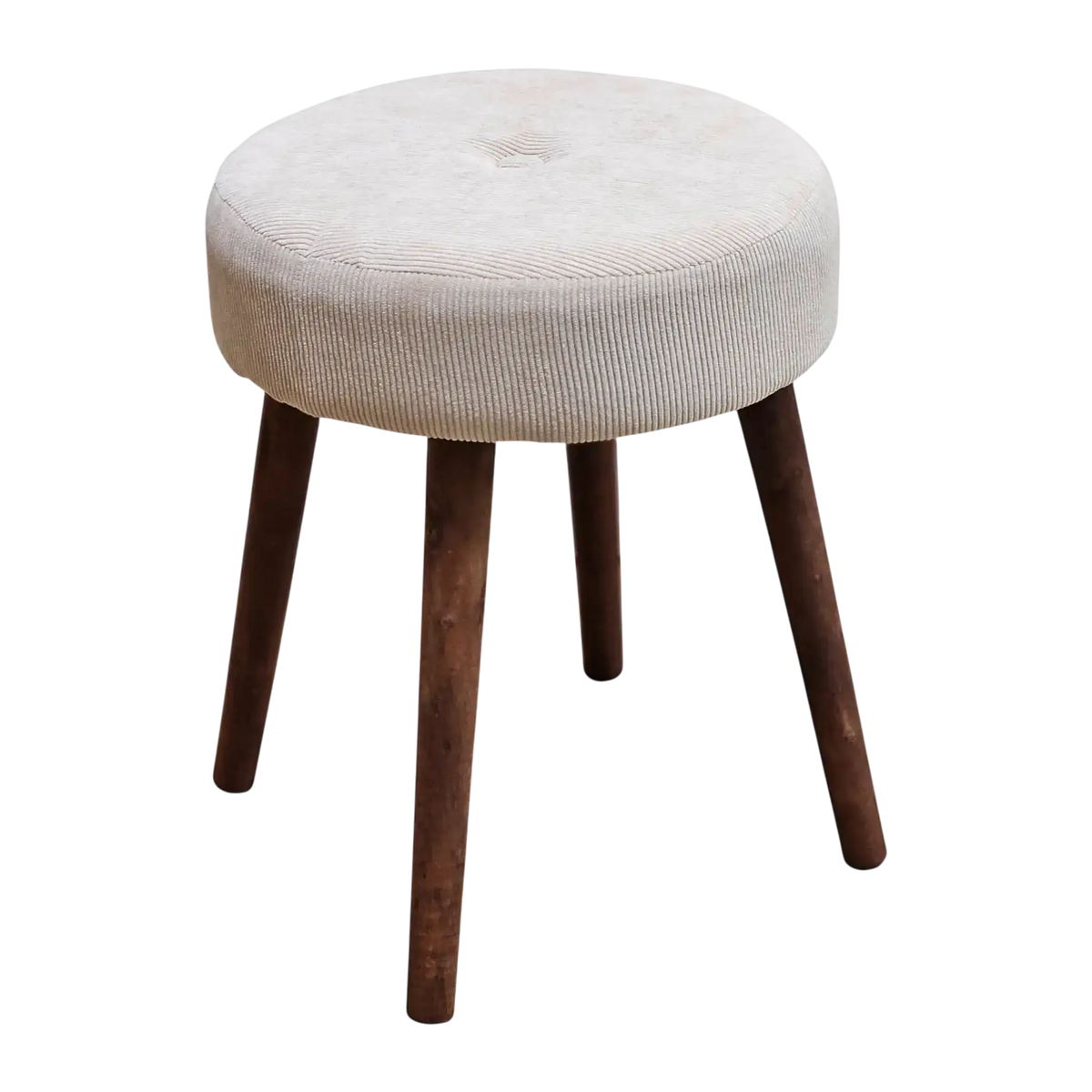 Hocker Fußhocker Polsterhocker Cord Holzbeine Sitzhocker rund beige 35x45 cm