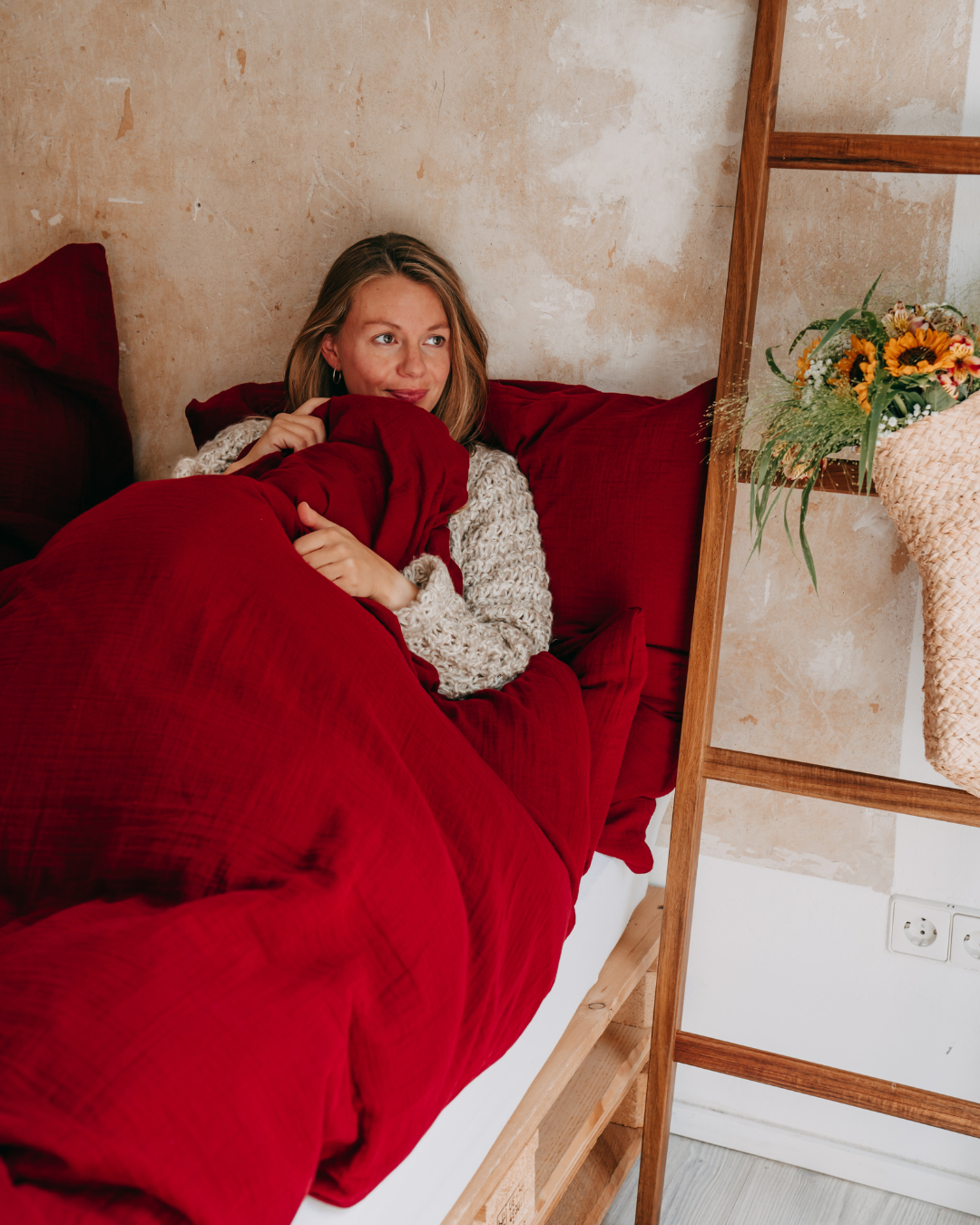 Musselin-Bettwäsche "Eliane" • Cranberry
