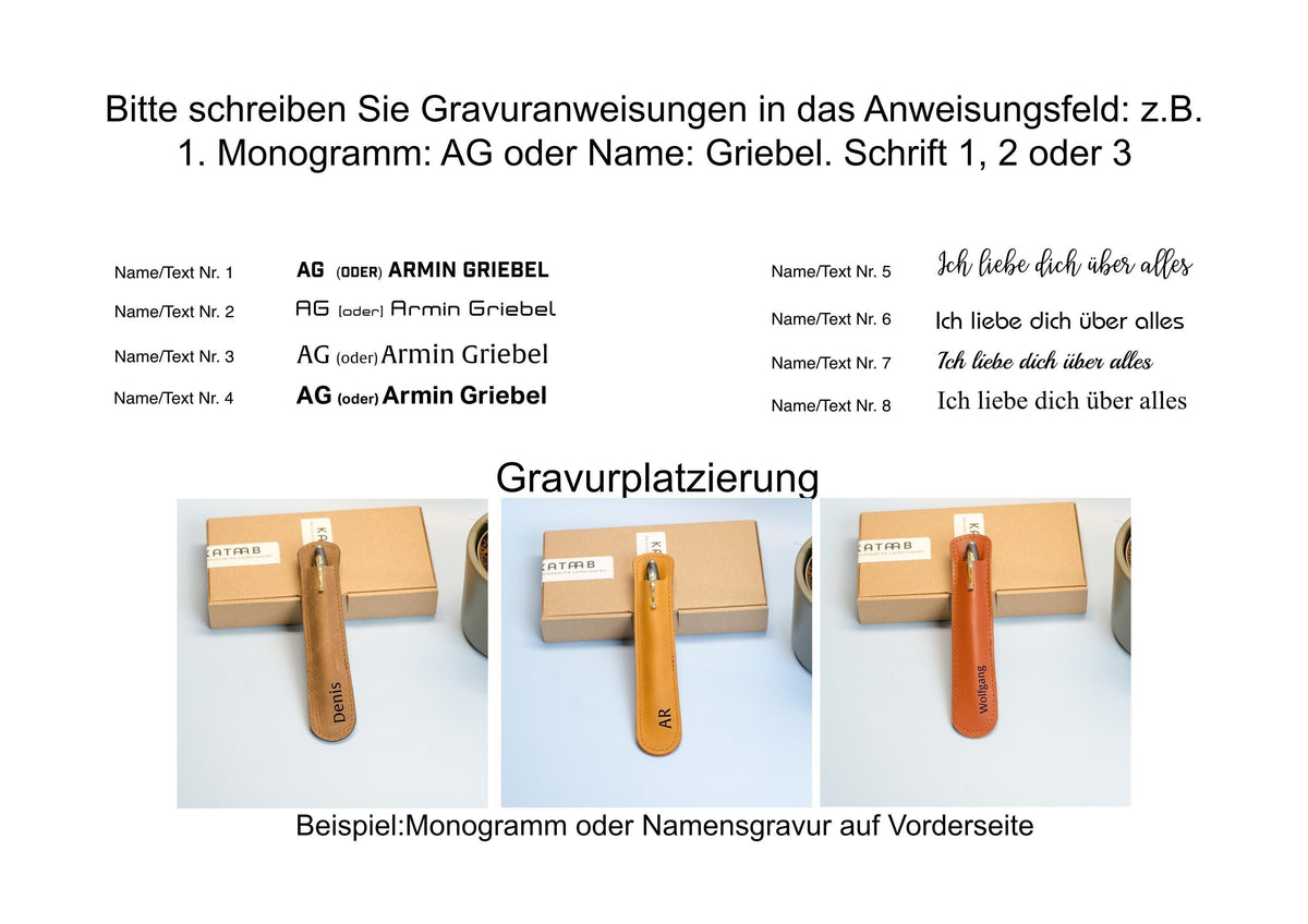 Leder Stifthülle mit Namen Gravur.Größe cir. 17x3,5cm. Lederetui für einen Kugelschreiber mit Gravur. Personalisiertes Stiftetui aus Leder.