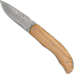 Damast-Taschenmesser Olivenholzgriff
