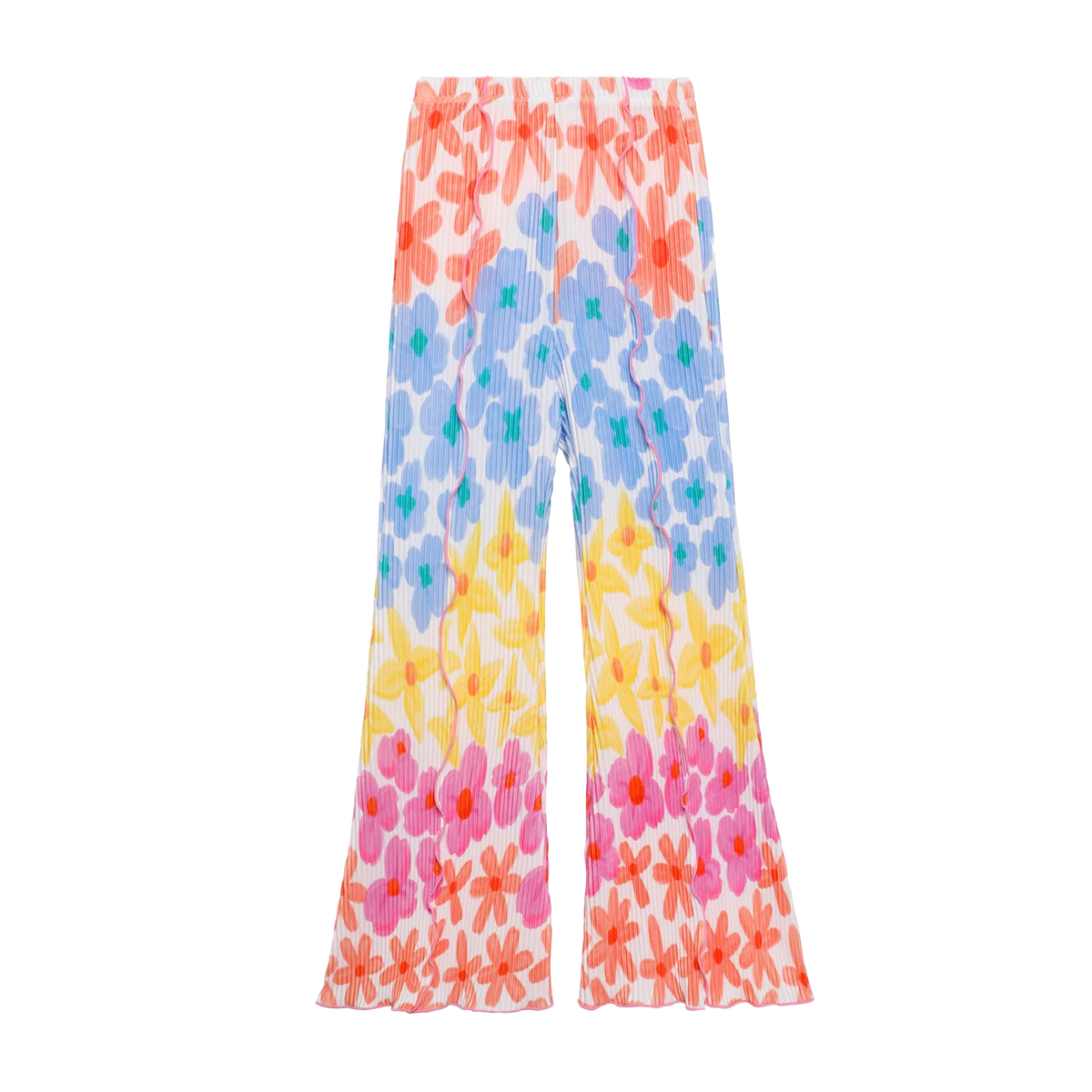 Palm Leaf Pleated Flare Pants
